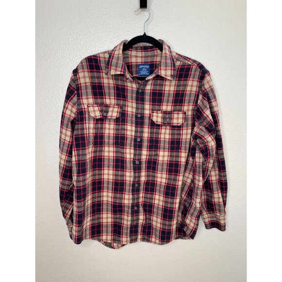 Faded Glory Mens Plaid Long Sleeve Button-Up Shirt Large Cotton Red/Khaki Casual - Picture 2 of 6